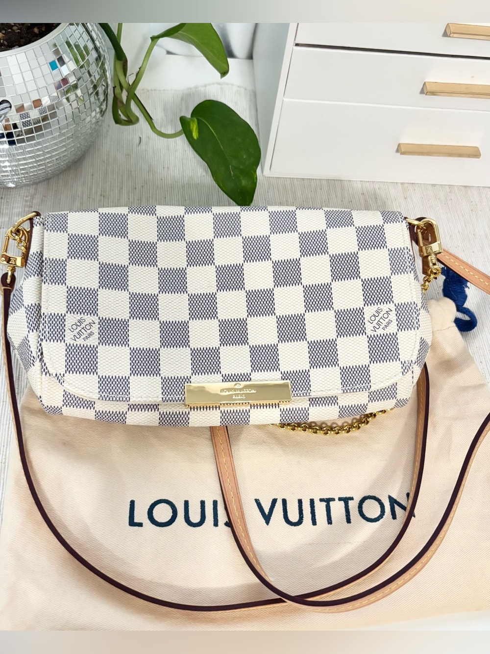 Authentic Louis Vuitton Favorite MM Azur Crossbody Bag Purse